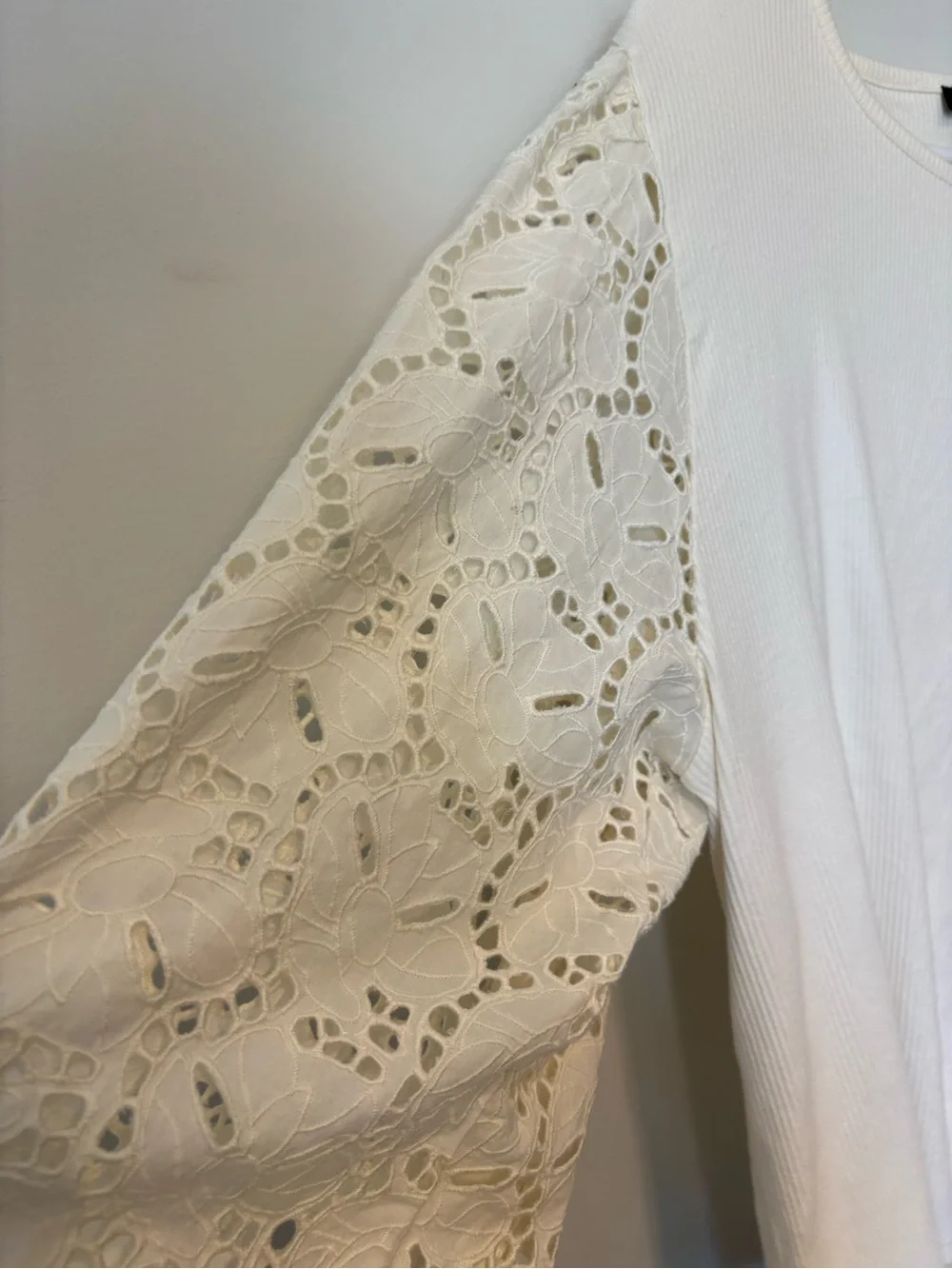 J crew Cream Eyelet Puff-Sleeve Top Long Sleeve Cotton 2x